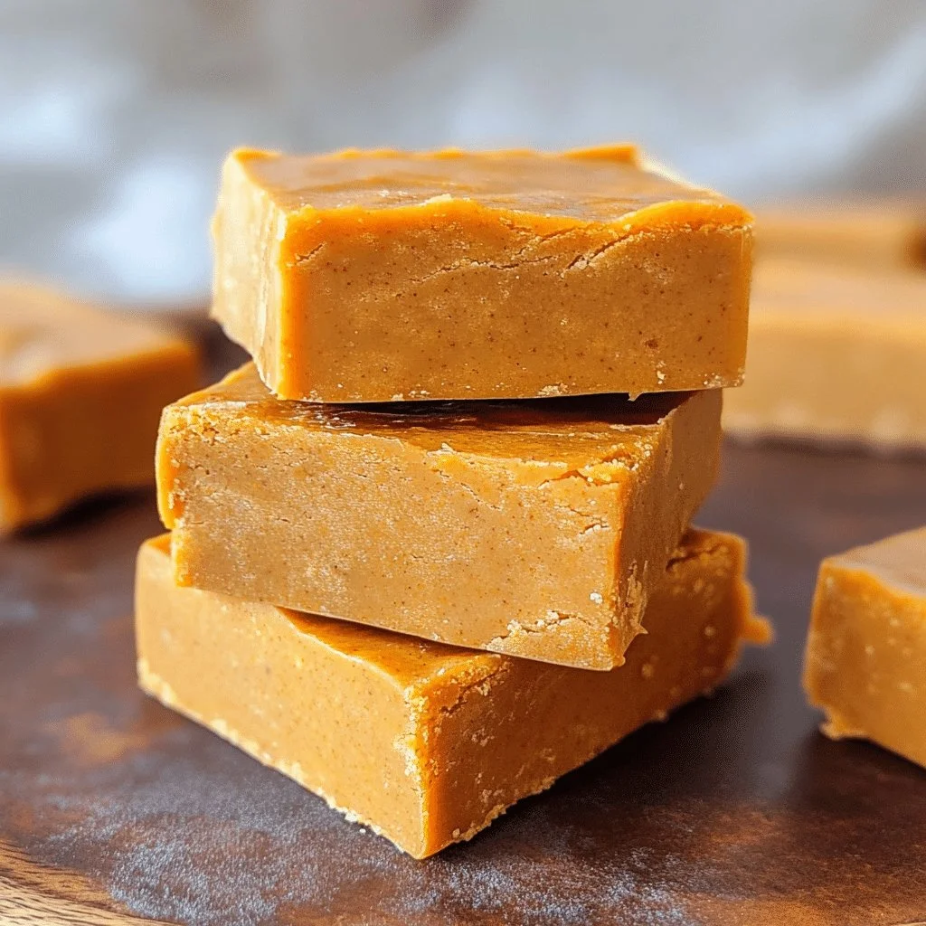 Delicious homemade 2 ingredient pumpkin fudge ready to serve.