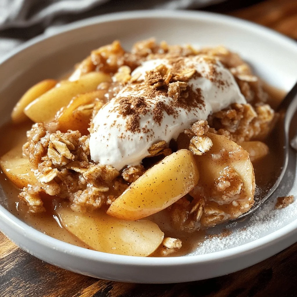 Delicious homemade apple crisp topped with oats and cinnamon in a baking dish.