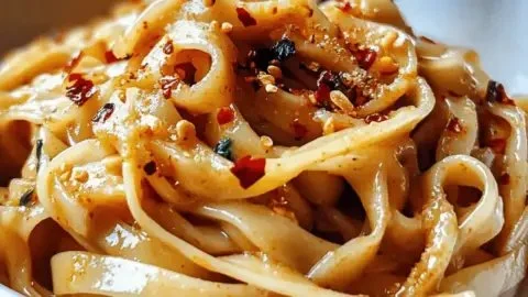 Aromatic garlic chilli noodles in soy and vinegar sauce