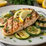 Asado Chicken with Lemon Zucchini served on a white plate