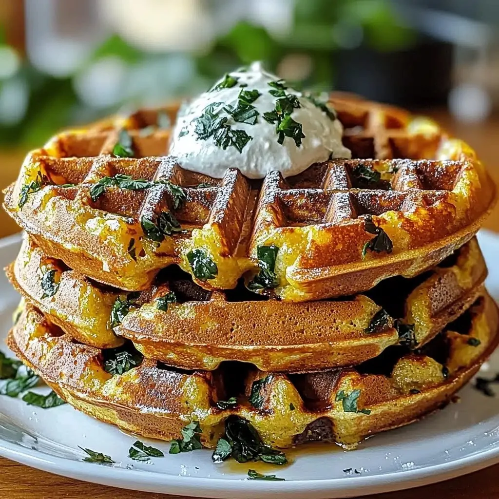 Delicious cheddar jalapeño cornbread waffles served with toppings