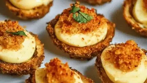 Cajun style fried deviled eggs with a spicy crunch