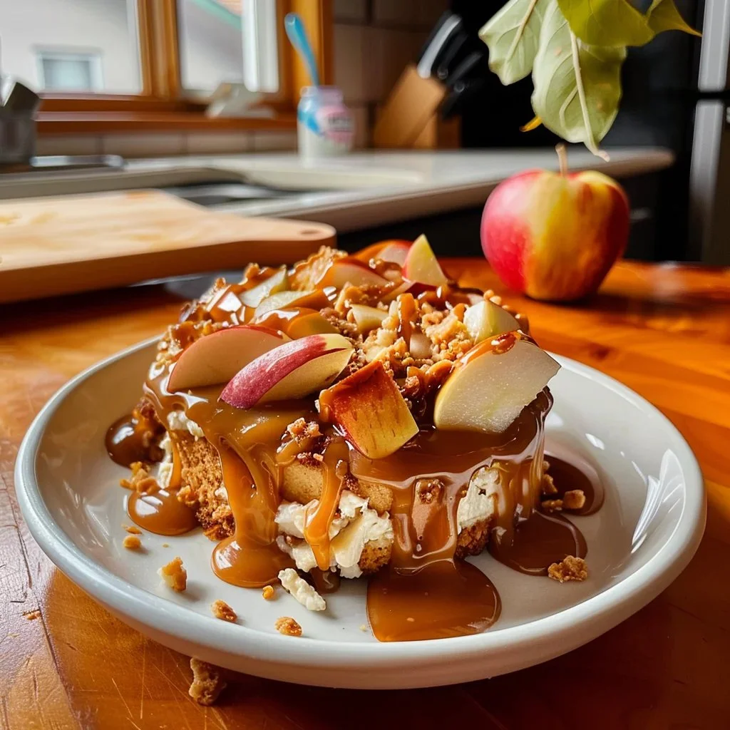 Creamy caramel apple dip served with fresh apple slices
