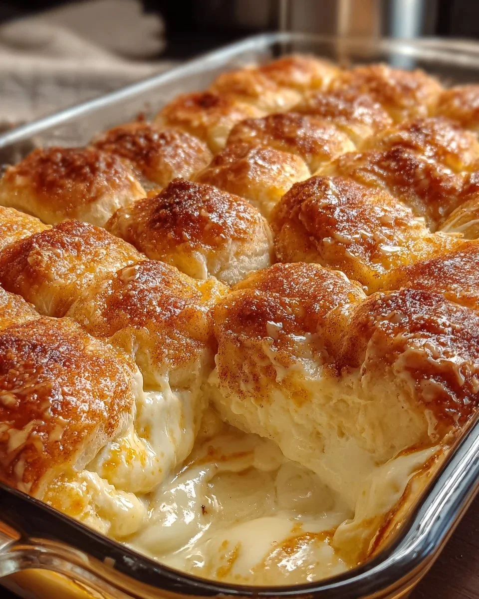 Cheesecake Crescent Rolls Casserole with creamy filling and flaky crust