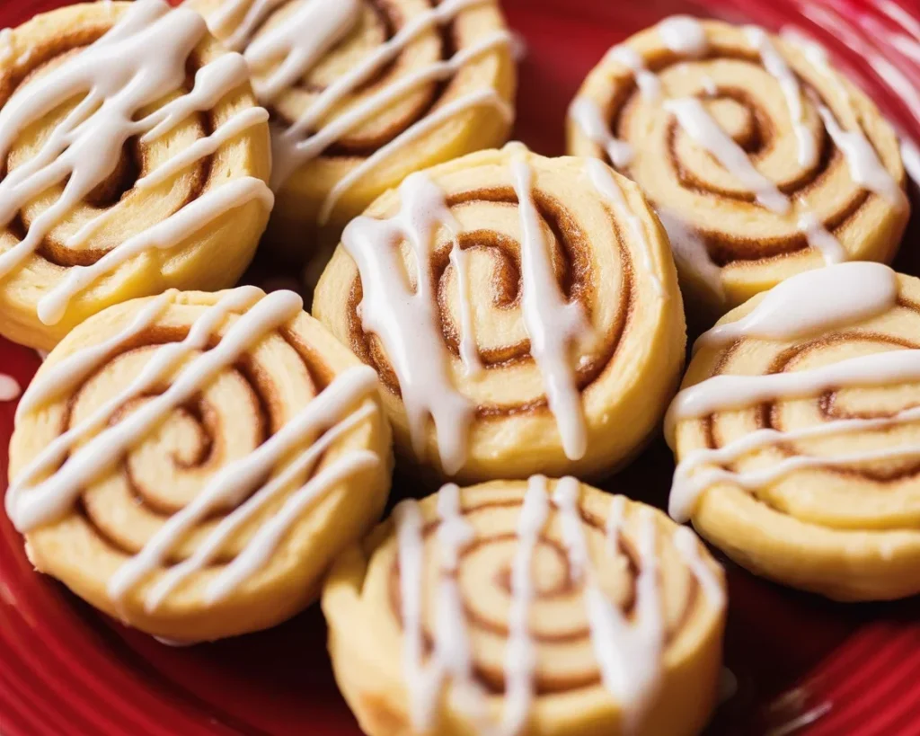 Soft and chewy Cinnamon Roll Cookies topped with sweet icing and cinnamon sugar.