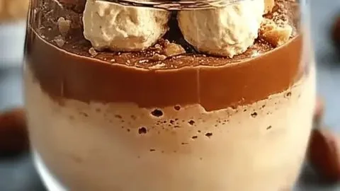 Creamy cottage cheese peanut butter mousse in a dessert bowl
