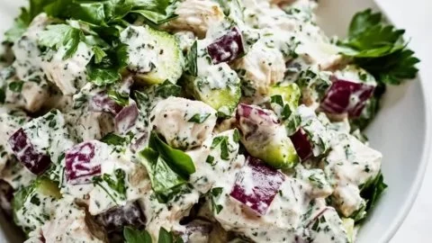 Creamy Herb Chicken Salad with diced chicken, fresh herbs, and a creamy dressing