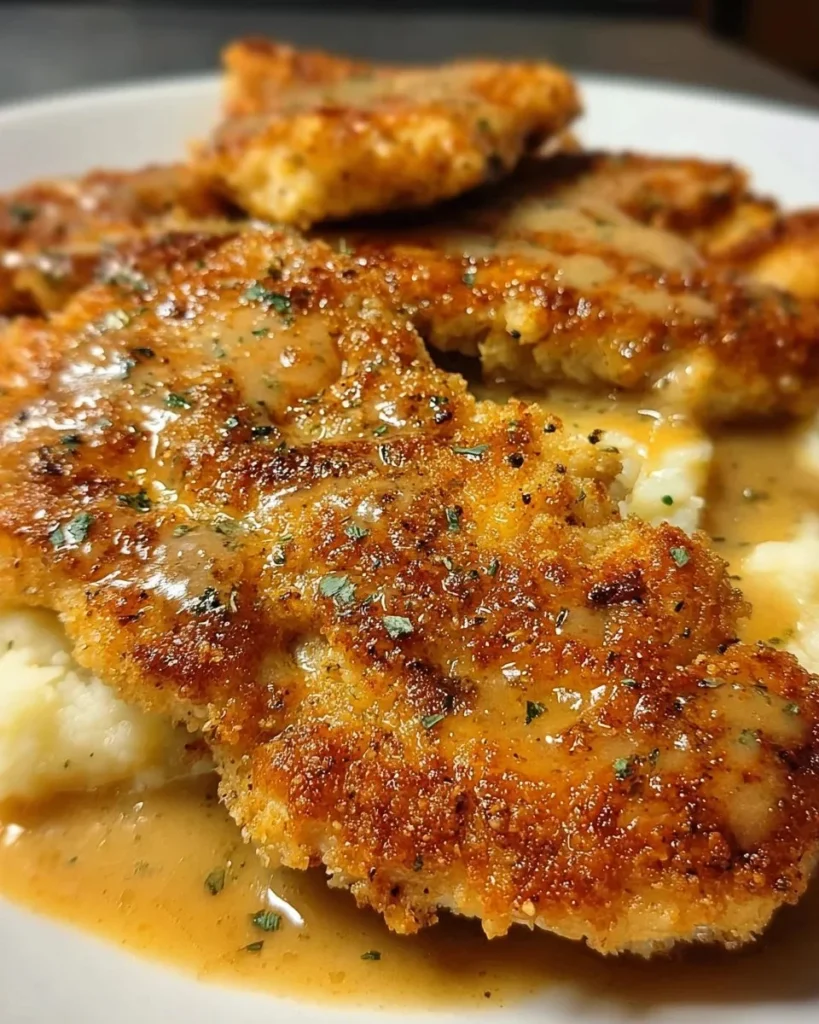 Creamy pan fried chicken served with herbs and spices