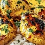 Creamy peri-peri chicken served over rice, a perfect comfort food dish.