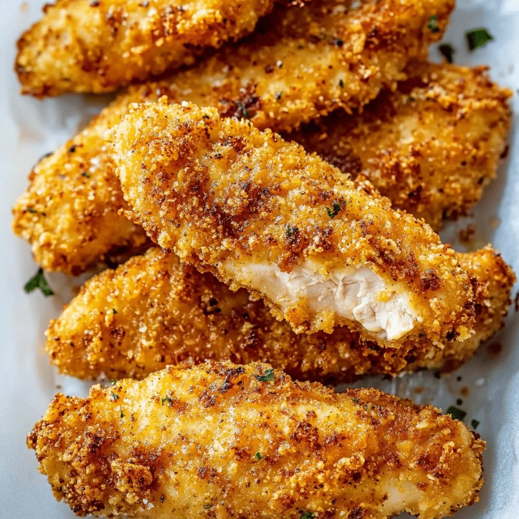 Crispy air fryer chicken tenders served on a plate with dipping sauce