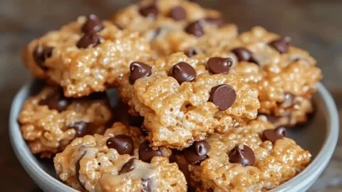 Crunchy Chocolate Chip Rice Krispie Cookies on a plate, ready to eat