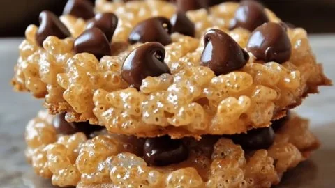 Crunchy chocolate chip rice krispie cookies fresh out of the oven