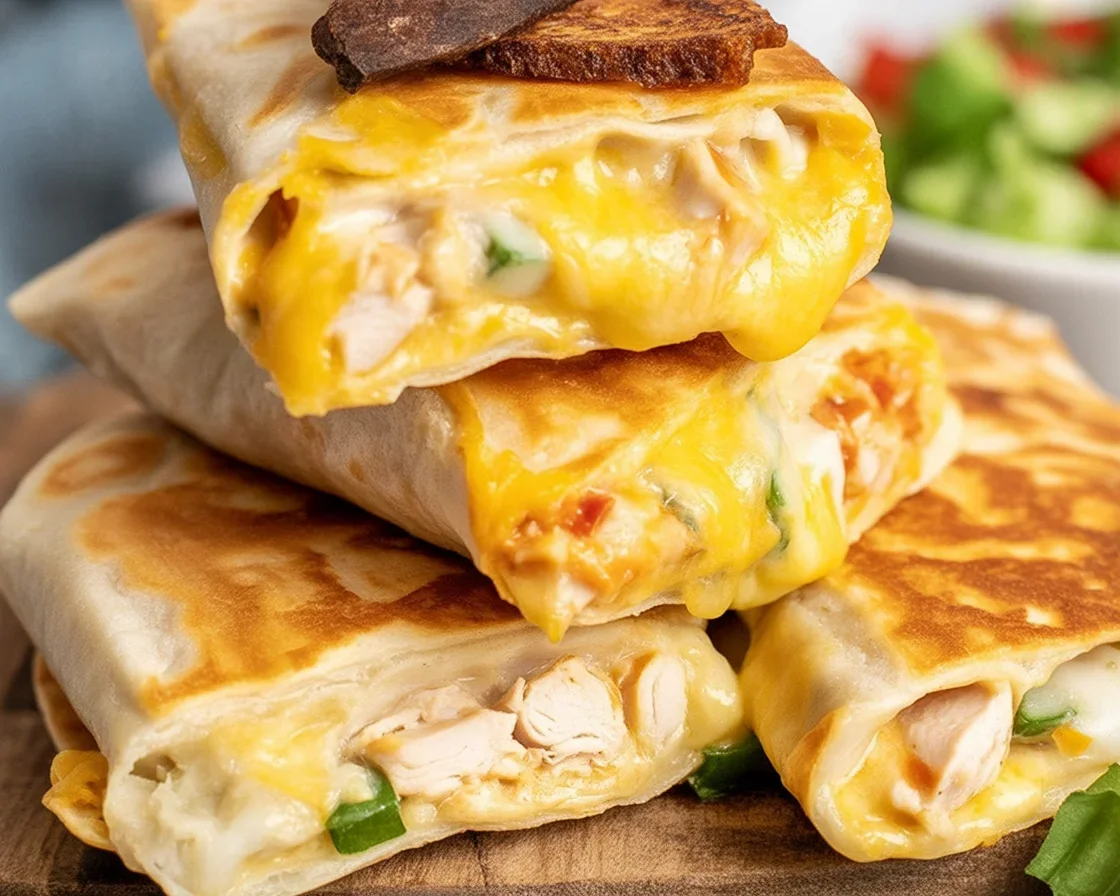 Delicious Cheesy Garlic Chicken Wraps with tender chicken and melted cheese
