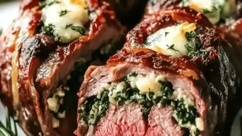 Beautifully presented stuffed beef tenderloin for a festive holiday meal