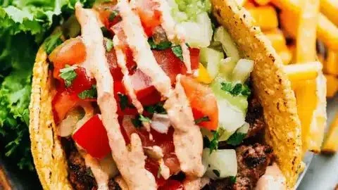 Delicious smash burger tacos served on a plate for quick family dinners