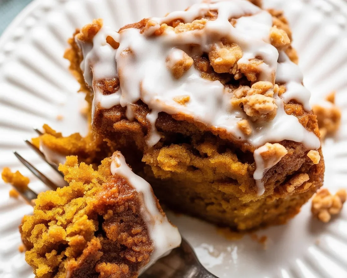 Delicious Pumpkin Coffee Cake with Crumb Topping ready to be served.