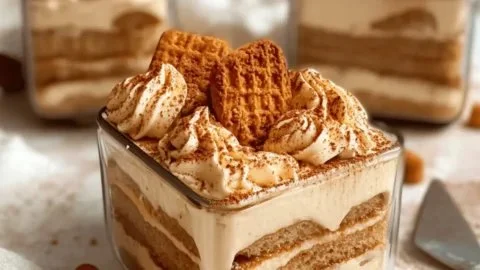 Delicious Biscoff tiramisu dessert, no-bake and ready in 10 minutes.