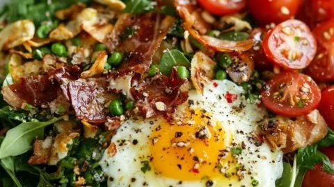 Classic Lyonnaise salad with frisée, crispy bacon, and poached egg