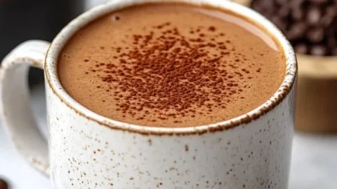 Cup of homemade Mexican hot chocolate topped with whipped cream and cinnamon