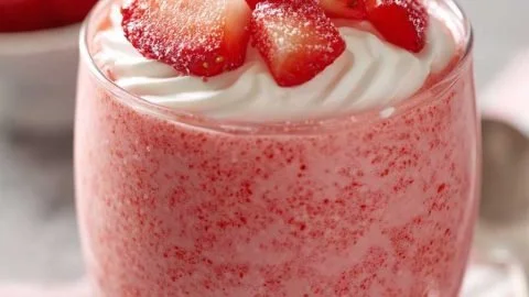Easy strawberry mousse dessert with fresh strawberries and cream