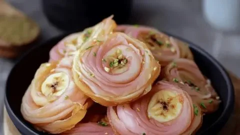 Flaky banana puri, a festive Indian treat served during celebrations