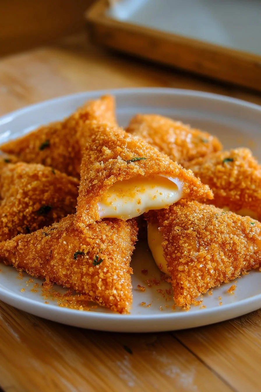 Fried Cheese Stuffed Doritos served on a plate with dipping sauce