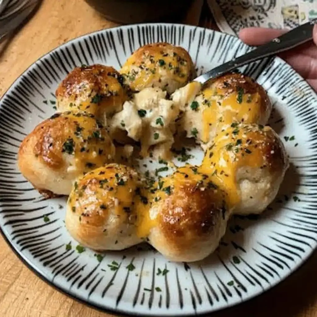 Delicious vegan garlic dough balls served with cheesy cashew dip on a platter