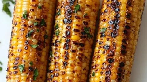 Delicious grilled corn on the cob served on a barbecue platter.