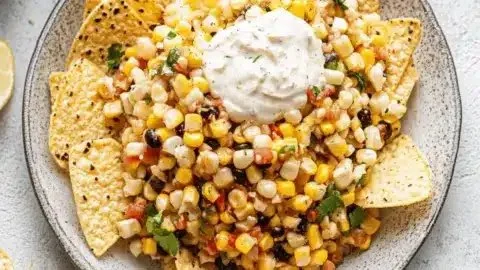 Delicious grilled Mexican street corn salsa served in a bowl
