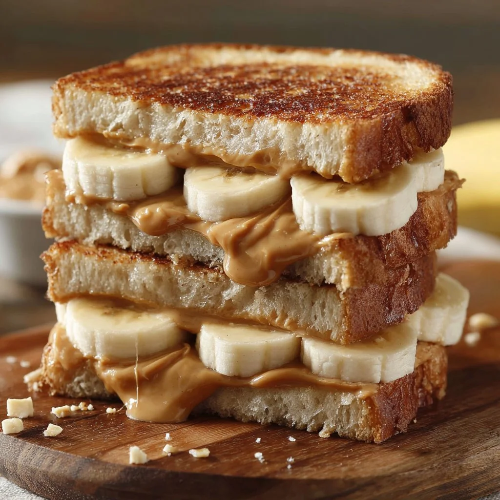 Grilled peanut butter banana sandwich on a plate