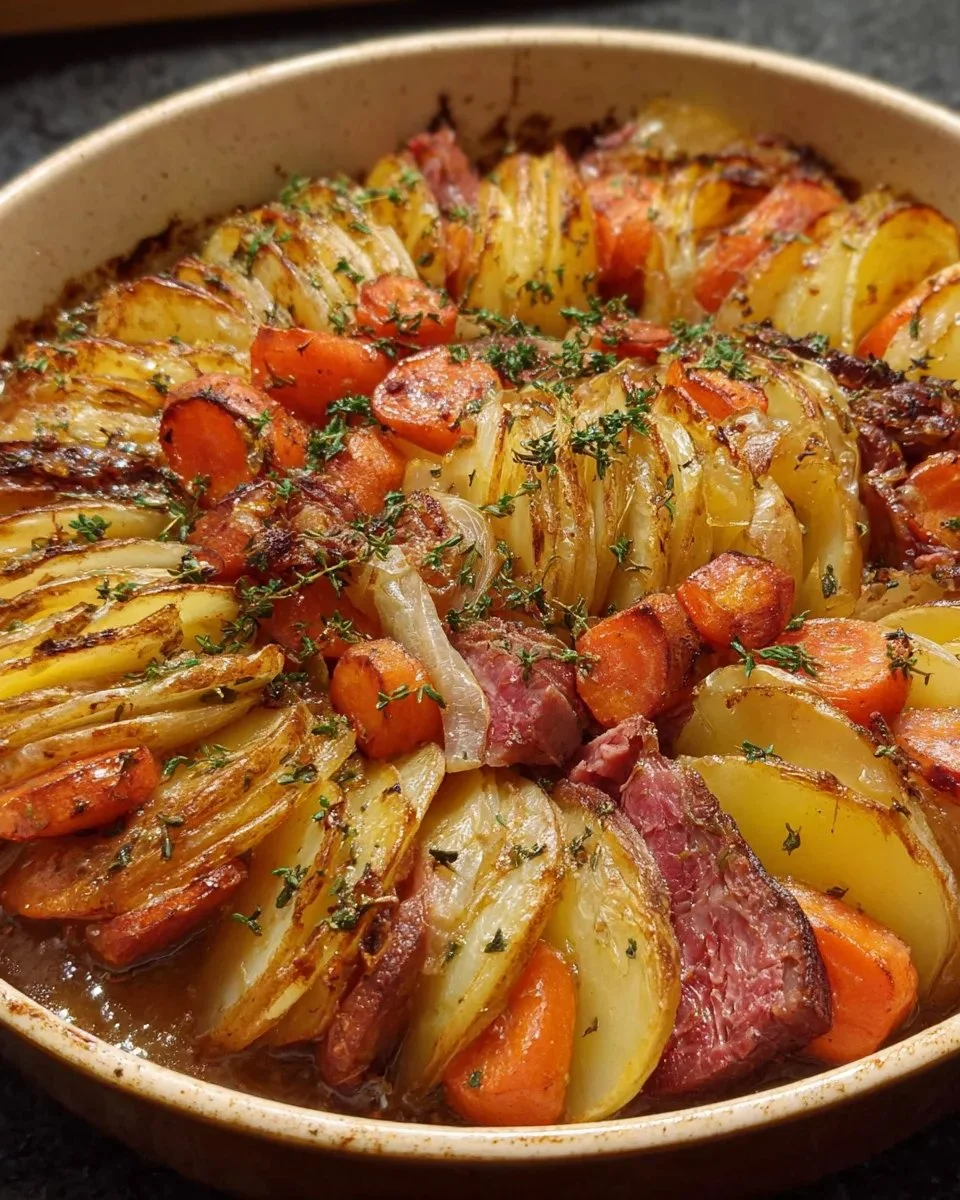 Delicious Hairy Bikers Panacalty Bake served in a rustic dish.