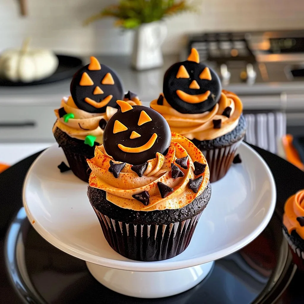 Colorful Halloween cupcakes decorated for spooky festivities