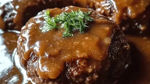 Delicious hamburger steak served with savory gravy for family dinner