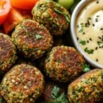 Plate of homemade falafels served with tahini sauce
