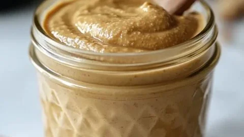 Bowl of homemade tahini made from ground sesame seeds