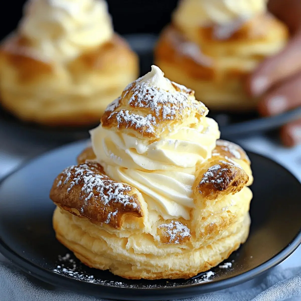 Indulgent cream puff filled with vanilla cream on a plate