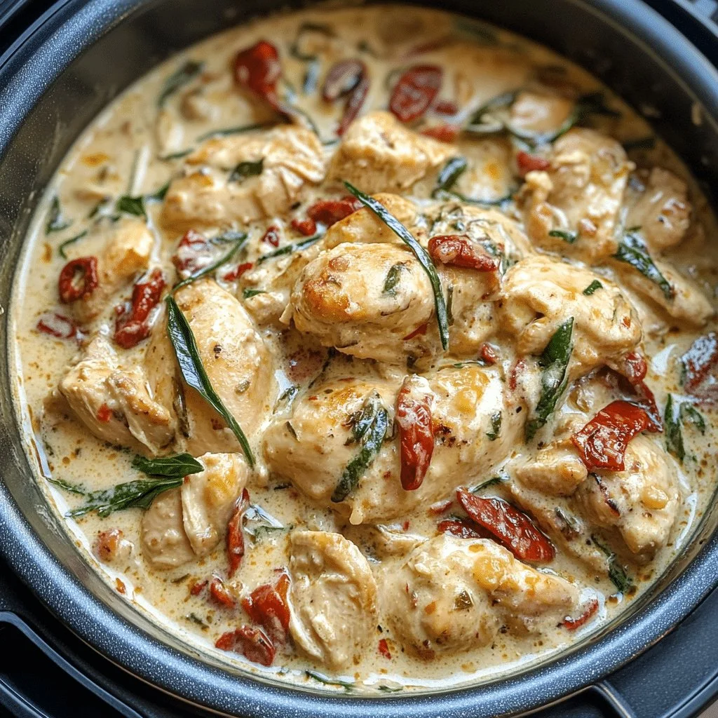 Instant Pot Creamy Tuscan Chicken served with fresh herbs and cream sauce