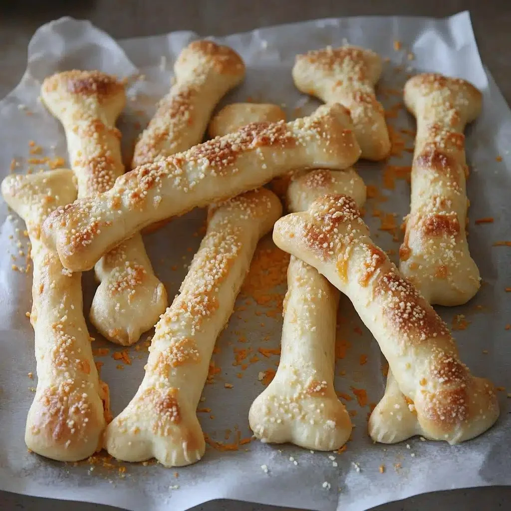 Cheesy Halloween breadstick bones served as a spooky snack for kids and adults