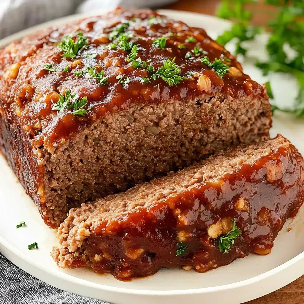 Delicious classic meatloaf made with oatmeal, served with sides on a dinner table.