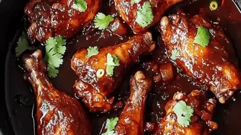 Delicious Mexican Chicken Adobo served with rice and garnished with herbs