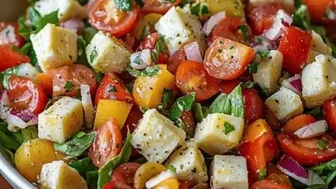 Fresh Italian Chopped Salad with colorful vegetables and dressing