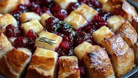 Gooey Cranberry Brie Sourdough Pull-Apart Bread fresh out of the oven