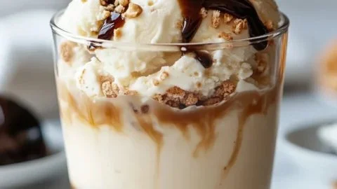 Delicious Italian affogato dessert featuring espresso poured over vanilla gelato.