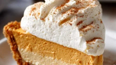 Joyful no-bake pumpkin pie topped with whipped cream and spices