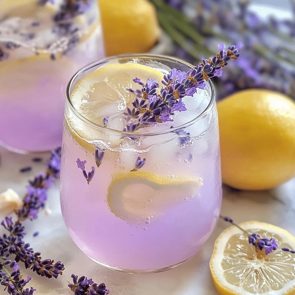 Glass of Lavender Coconut Lemonade garnished with lavender sprigs and coconut slices