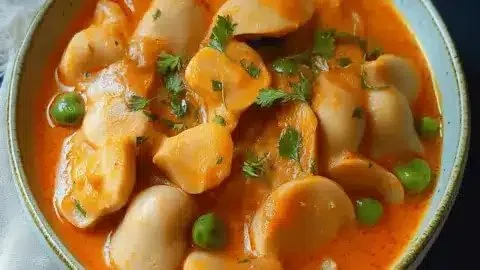 Delicious Matar Mushroom Curry served in a bowl with fresh herbs and spices.