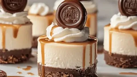 Mini Rolo Cheesecake Bites, delicious creamy dessert topped with chocolate Rolo candies