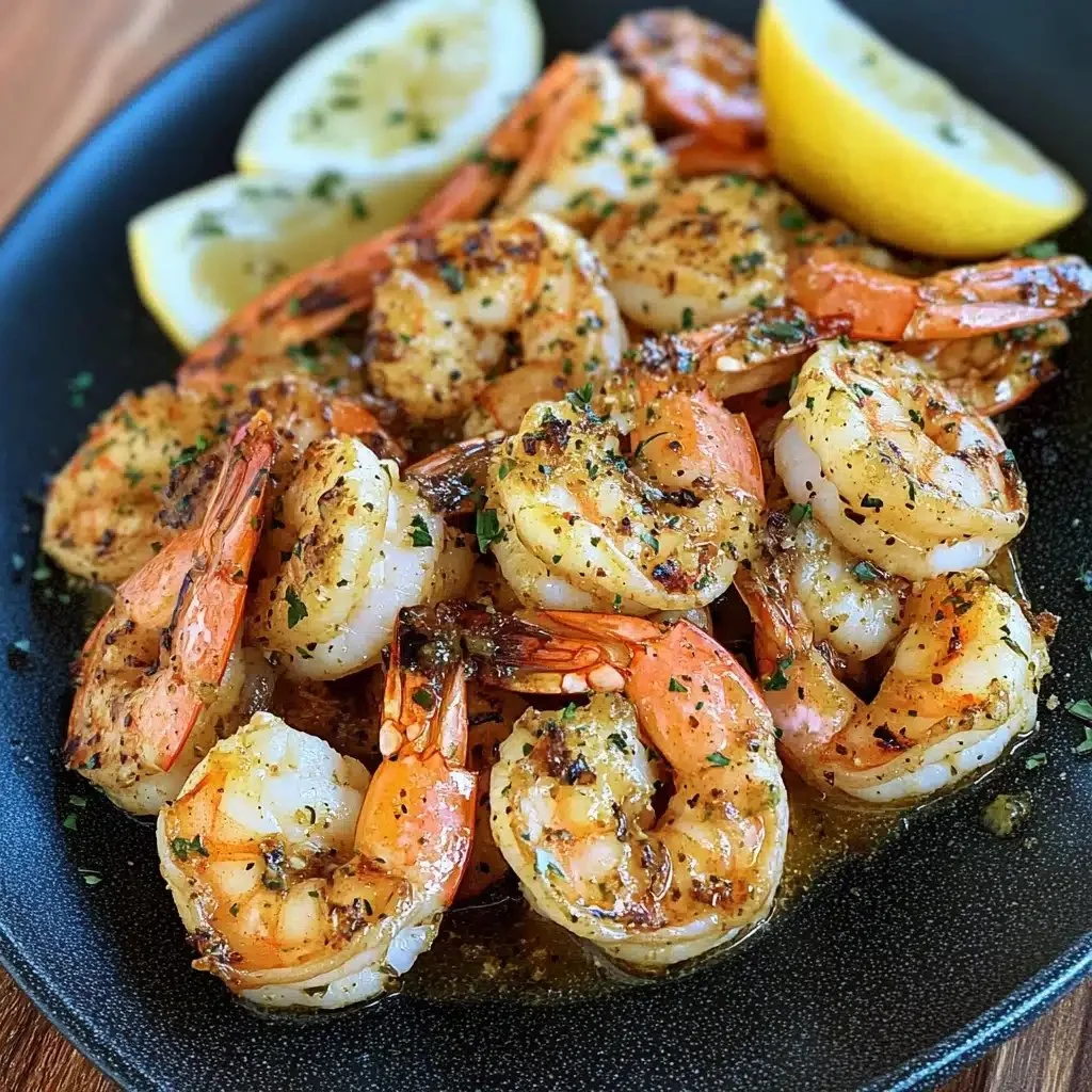 Delicious shrimp cooked on the Blackstone grill with vibrant seasonings and herbs