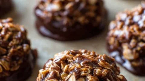Delicious no bake chocolate coconut cookies on a plate