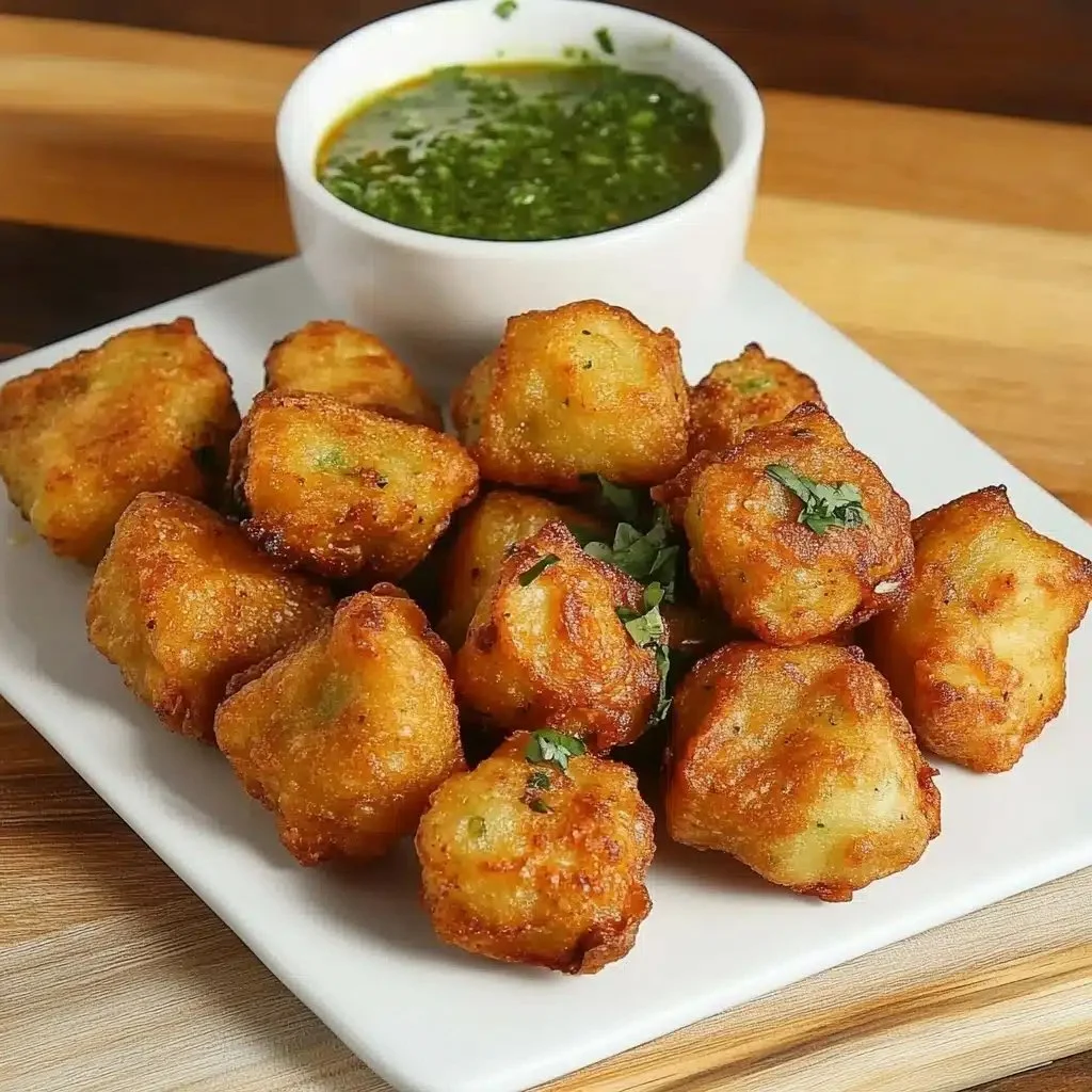 Crispy Paneer Pakora served on a plate with dipping sauce